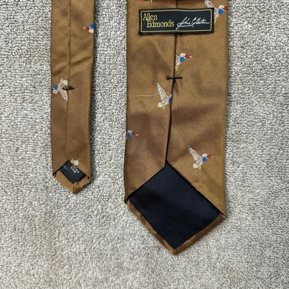 Allen Edmonds Johns Collection Silk Tie Brown Mallard Duck Pheasant Bird Germany
